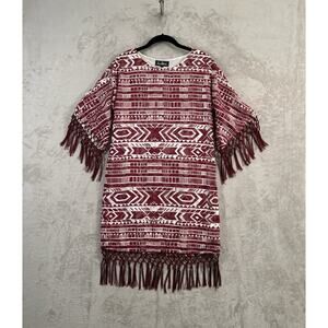 SAM EDELMAN Mini Shift Dress Fringe Aztec Pattern Bohemian Hippie Artsy Size S